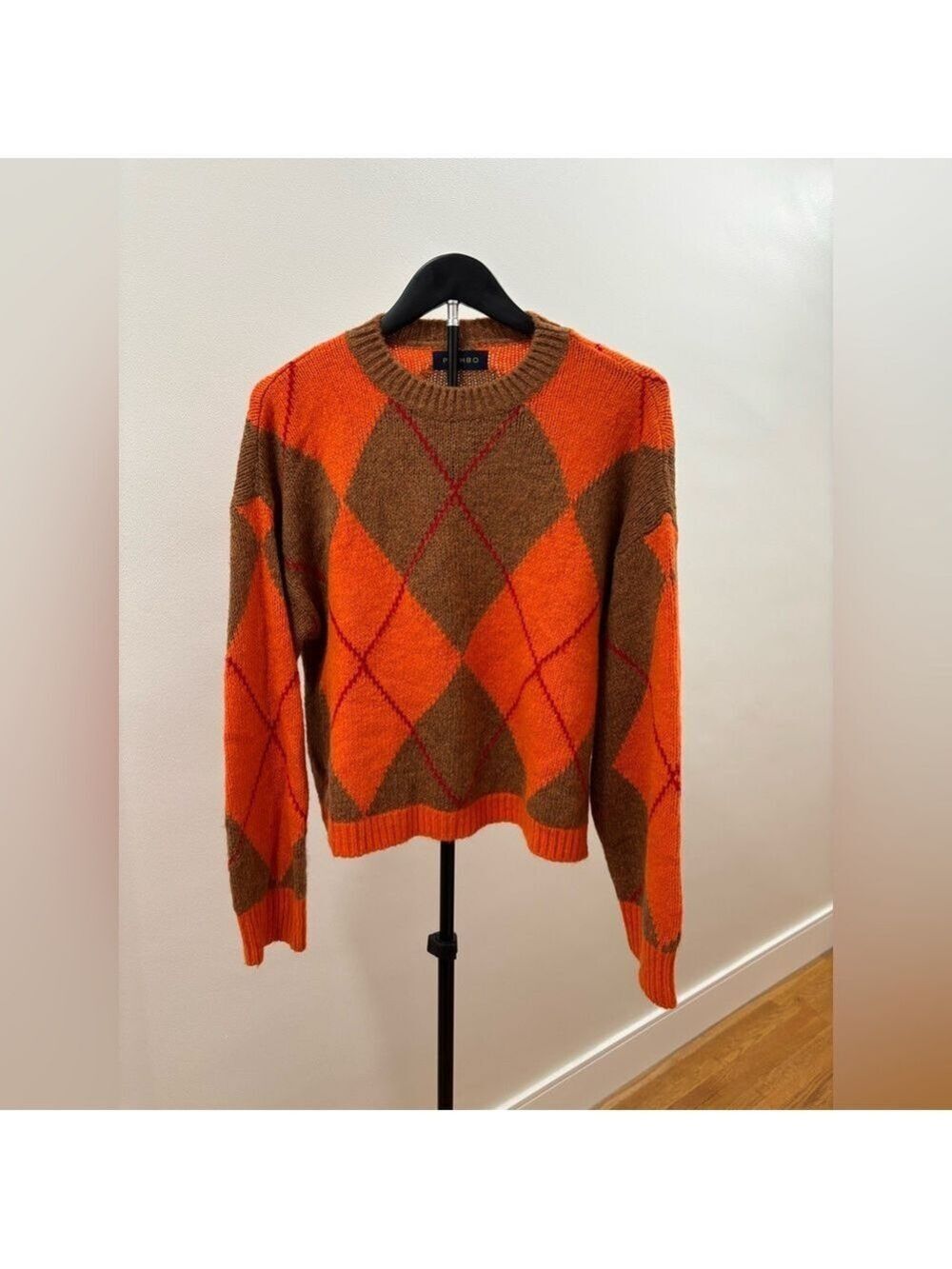 253. Piombo Orange and Brown Argyle Sweater